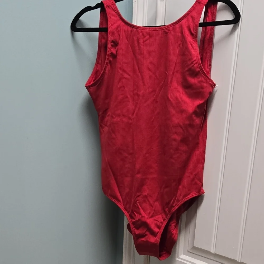 Senita Athletics Red One Piece Swimsuit with Scoop Neckline CALLOUT BELOW - Picture 1 of 4